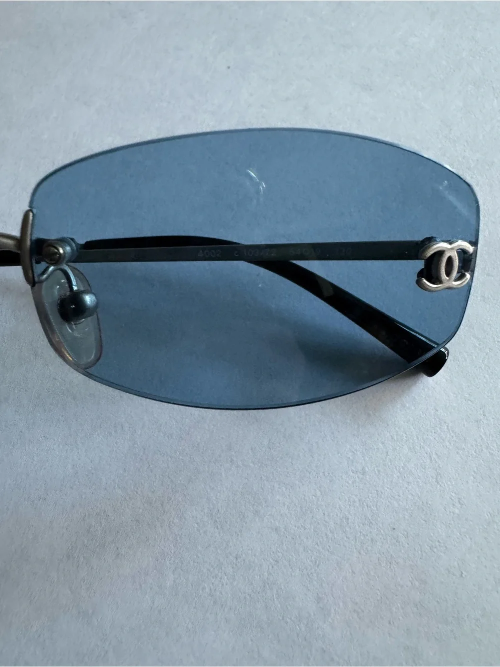 Vintage CHANEL 4002 Rimless Sunglasses with Blue Lenses
